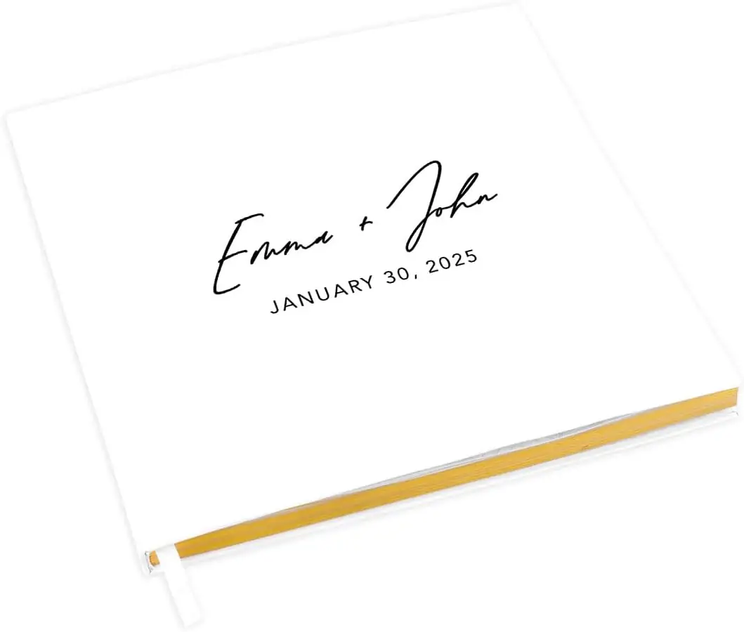 Andaz Press Personalized Wedding Guestbook with Gold Accents, Minimal Custom Guestbook, White Guest Sign-in Registry, 120 Pages 8.5