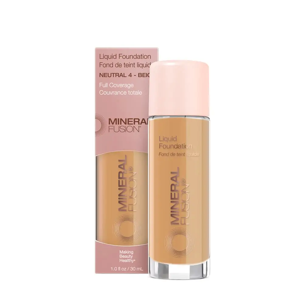 Mineral Fusion Full Coverage Foundation, Liquid Foundation - Neutral 4- Medium Complexion w/Neutral Undertones, Lightweight Matte Finish, Up to 12 Hr Hydration, Hypoallergenic & Vegan, 1 fl. oz