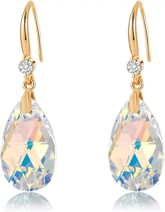 Austrian Crystal Teardrop Dangle Drop Earrings for Women 14K Gold Plated Hook Earring Hypoallergenic Jewelry Gifts for Women Girls