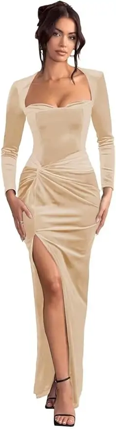 Stylefun Velvet Long Sleeve Bridesmaid Dress 2025 with Slit Maxi Formal Evening Dress CYM280