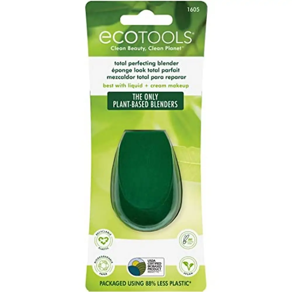 EcoTools Total Perfecting Blender Sponge, Beauty Sponge For Liquid & Cream Foundations, Buildable Coverage, Eco-Friendly Makeup Sponge, Cruelty Free, Vegan, & Latex Free, Green, 1 Count