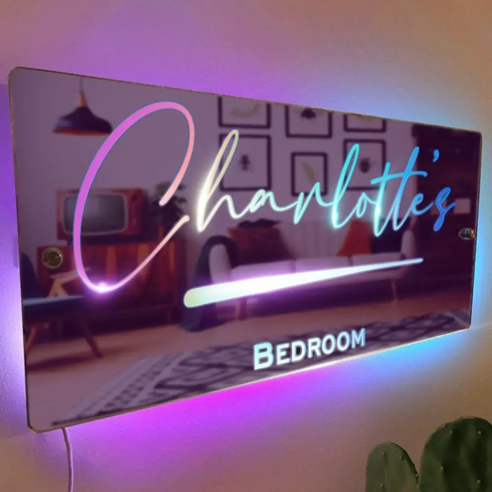 VEELU Personalized Custom Name Mirror LED Light Up Mirror, Wall Decor Mirror for Bedroom Livingroom, Custom Name Sign Light for Mom Wife Girlfriend