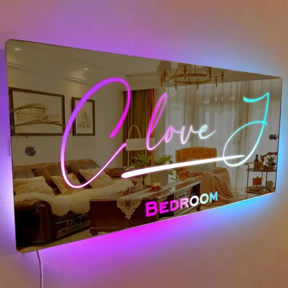 Personalized Name Mirror, Light Up Mirror, LED Light Up Mirror, Wall Decoration, Bedroom Livingroom Decoration, Custom Name Night Light, Christmas Valentine's Day Idea Gifts for Mom Wife Girlfriend