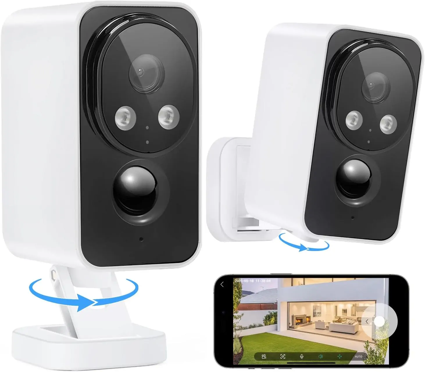 Security Cameras Wireless Outdoor Pan Rotating 180° 2K Cameras for Home Security with Color Night Vision Battery 2.4GHz WiFi Camera Motion Detection Siren 2-Way Talk Waterproof Cloud/SD Storage 2-Pack