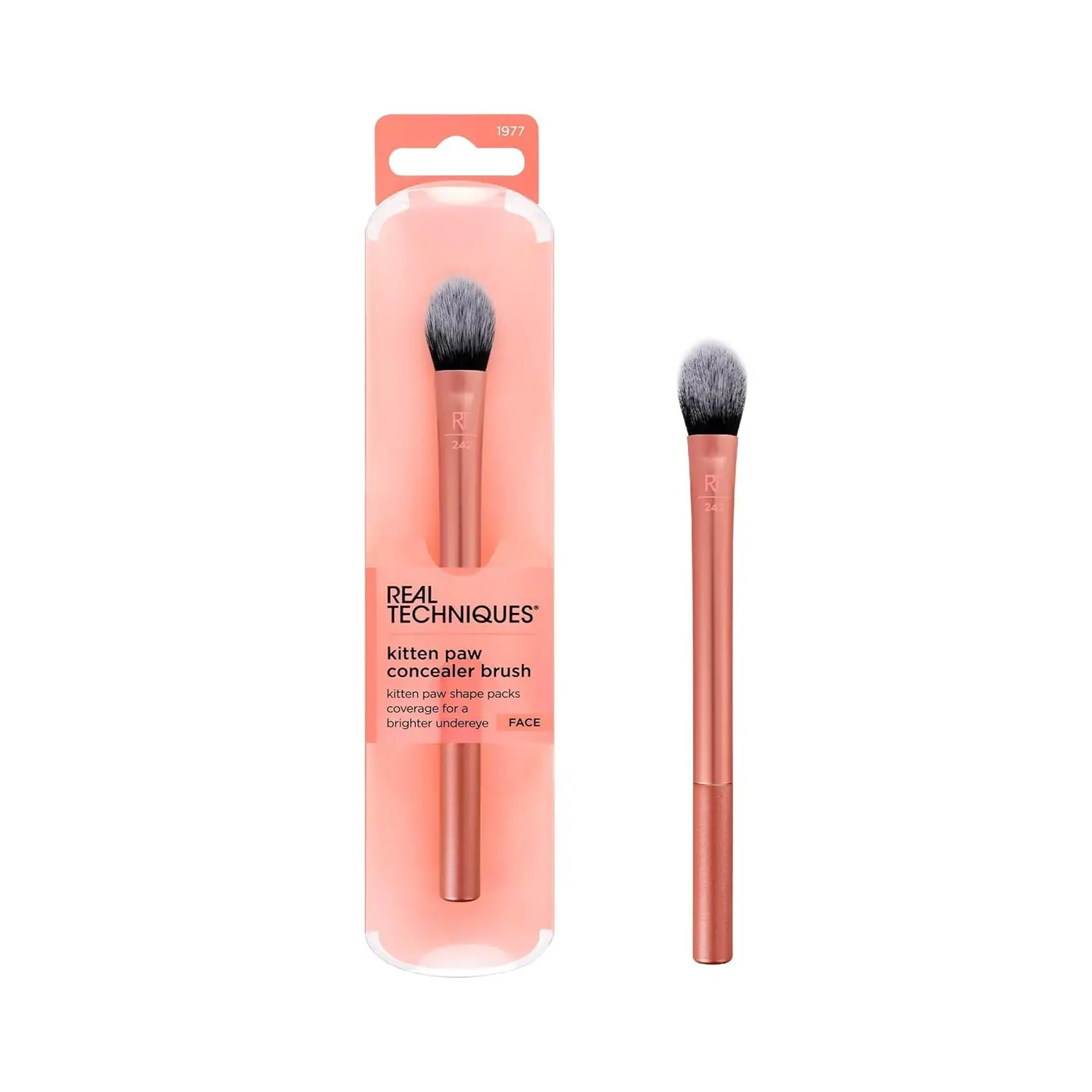 Real Techniques Brightening Concealer Makeup Brush, Viral Kitten Paw Brush Conceals Under Eyes, & Imperfections, Cover Dark Circles, 242 Brush, Stocking Stuffer, Cruelty-Free Bristles, 1 Count