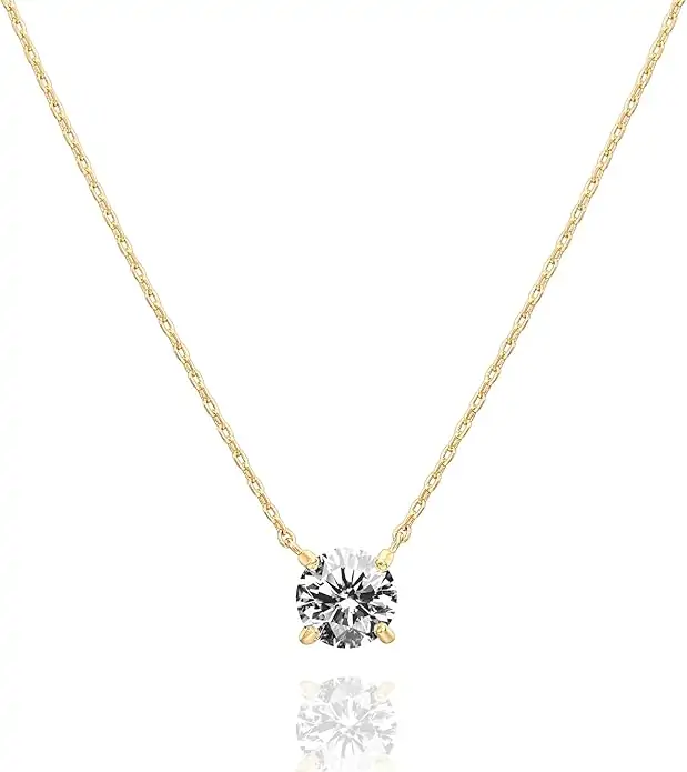 PAVOI 14K Gold Plated Crystal Solitaire 1.5 Carat (7.3mm) Cubic Zirconia Dainty Choker Necklace | Gold Necklaces for Women