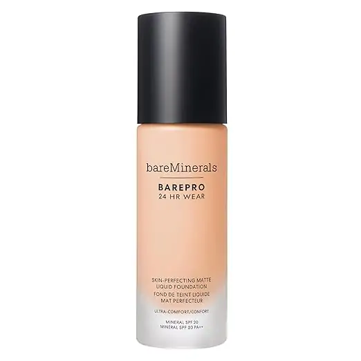 bareminerals Barepro 24HR Wear Matte Liquid Foundation Mineral SPF 20, Full Coverage Foundation Makeup for Mature Skin, Oil-Free, Vegan