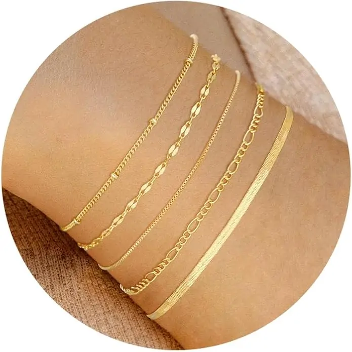 MBW Gold Bracelets for Women Trendy, Dainty 14K Gold Plated Bracelet Stack Beaded Chain Bracelet Set Thin Small Cute Paperclip Bracelets Fashion Waterproof Jewelry Gift Gold Accessories for Women