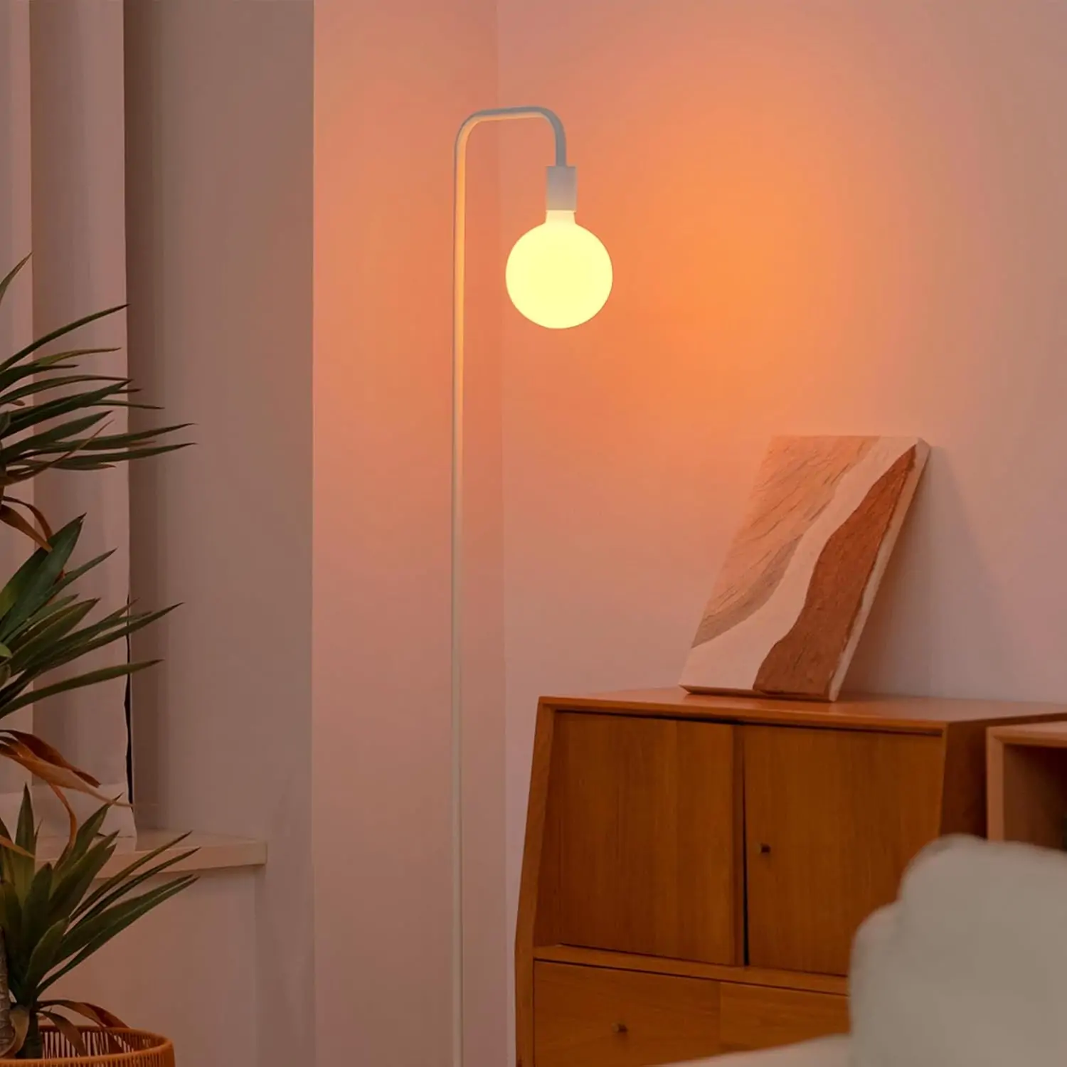 ONEWISH Floor Lamp for Living Room - Minimalist Standing Lamp with Modern LED Bulb, White Frosted Globe Glass 6