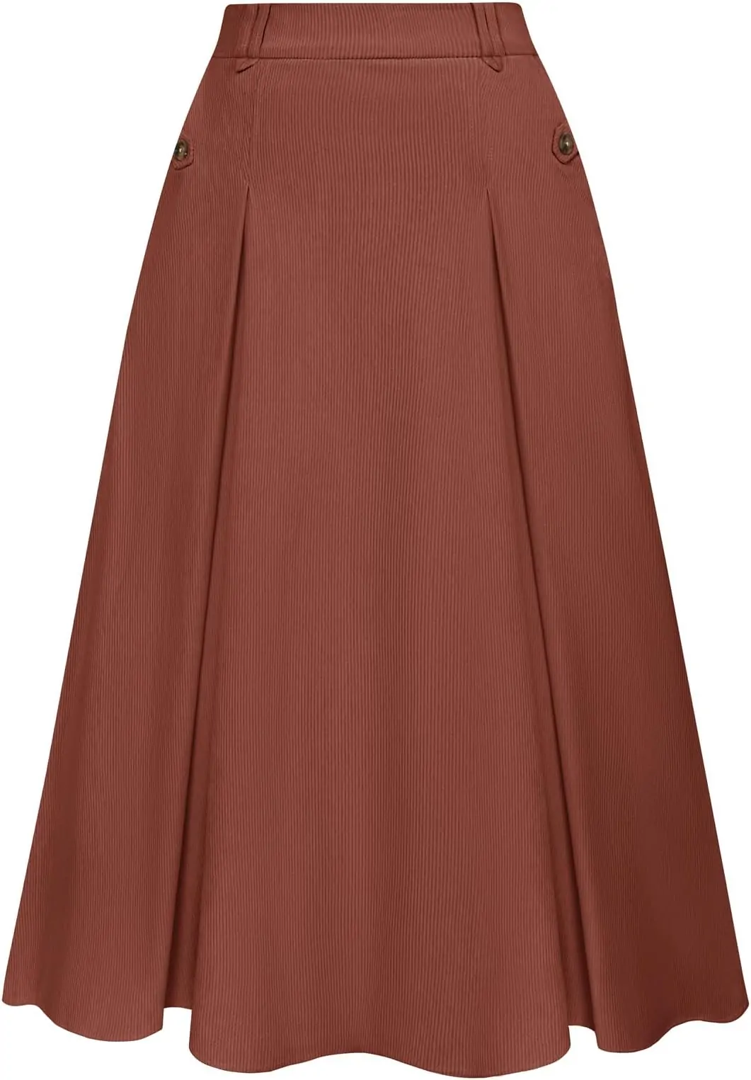 Belle Poque Women's Elastic High Waist Pleated Corduroy Skirts Vintage A-line Flared Swing Midi Skirt with Pockets