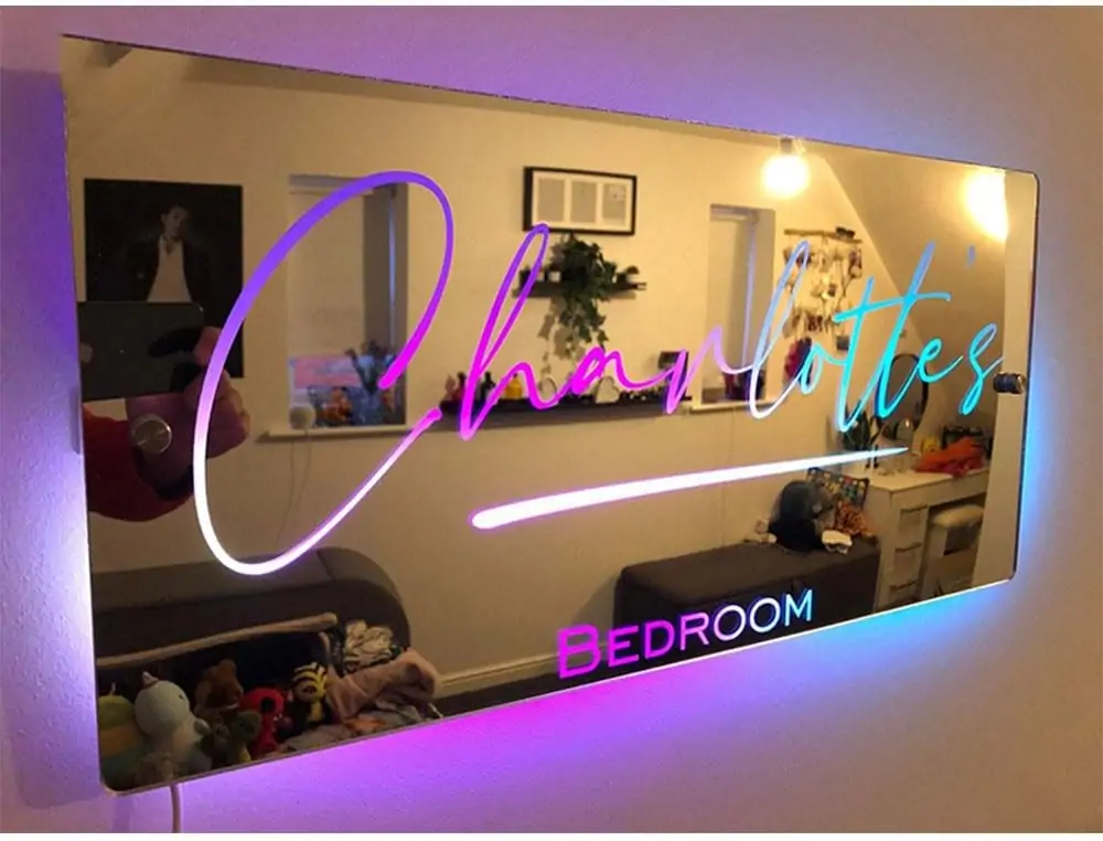 JINMA Personalized Name Light Up Mirror, Custom 12 Colors LED Mirror Night Light, Bedroom Living Room Wall Decoration- Valentine's Day Anniversary Wedding (Color 1)