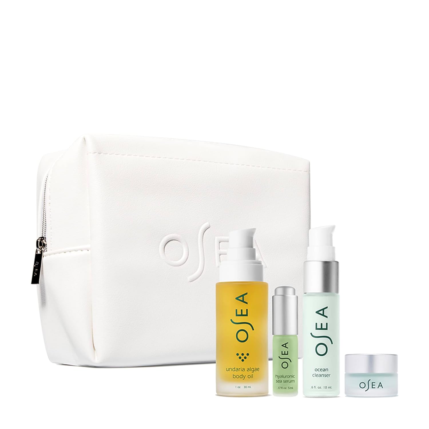 OSEA Bestsellers Discovery Skincare Set - 4-piece Skin Care Set - Vegan Leather Pouch, Body Oil, Face Cleanser, Water Cream, & Hyaluronic Acid Serum - Clean Beauty Travel Set - Ideal for Beauty Gifts