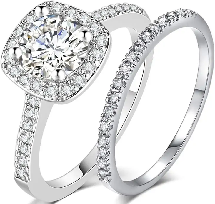 Jude Jewelers Silver Rose Gold 1.5 Carat Wedding Engagement Eternity Bridal Ring Set