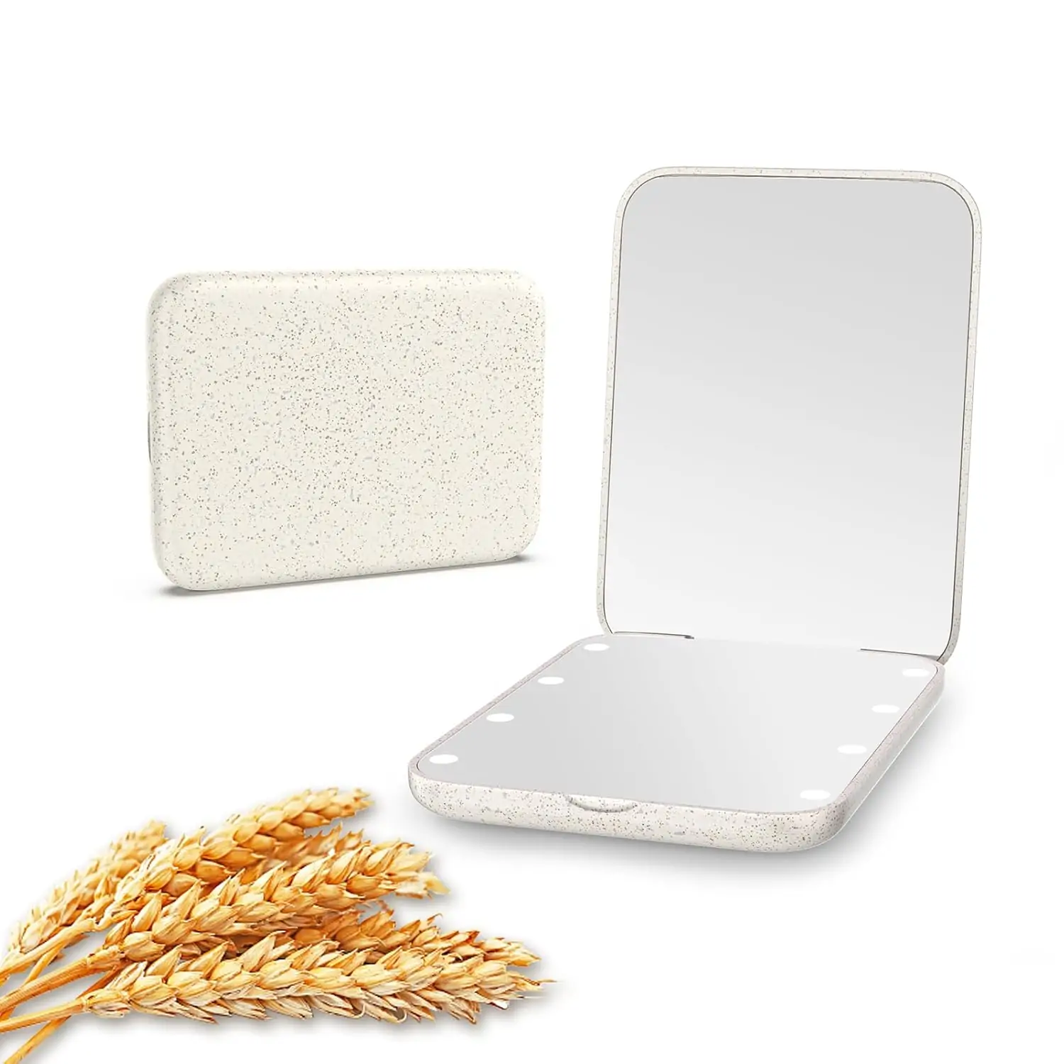 Kintion Wheat Straw Compact Mirror, 1X/3X Magnification, Lighted, Folding, Portable, Eco-Friendly, Great Gift