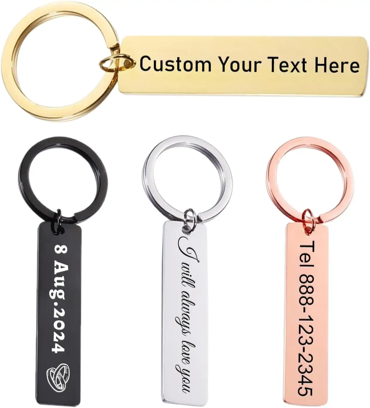 Customized Double Sided Keychain - Personalized Engraved Text/Number/Name Keychain, Custom Key chain Gift for Boyfriend