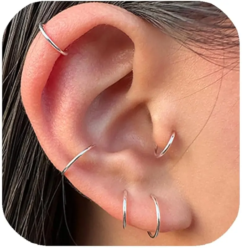 7mm Small Sterling Silver Cartilage Helix Nose Huggie Hoop Earrings for Women