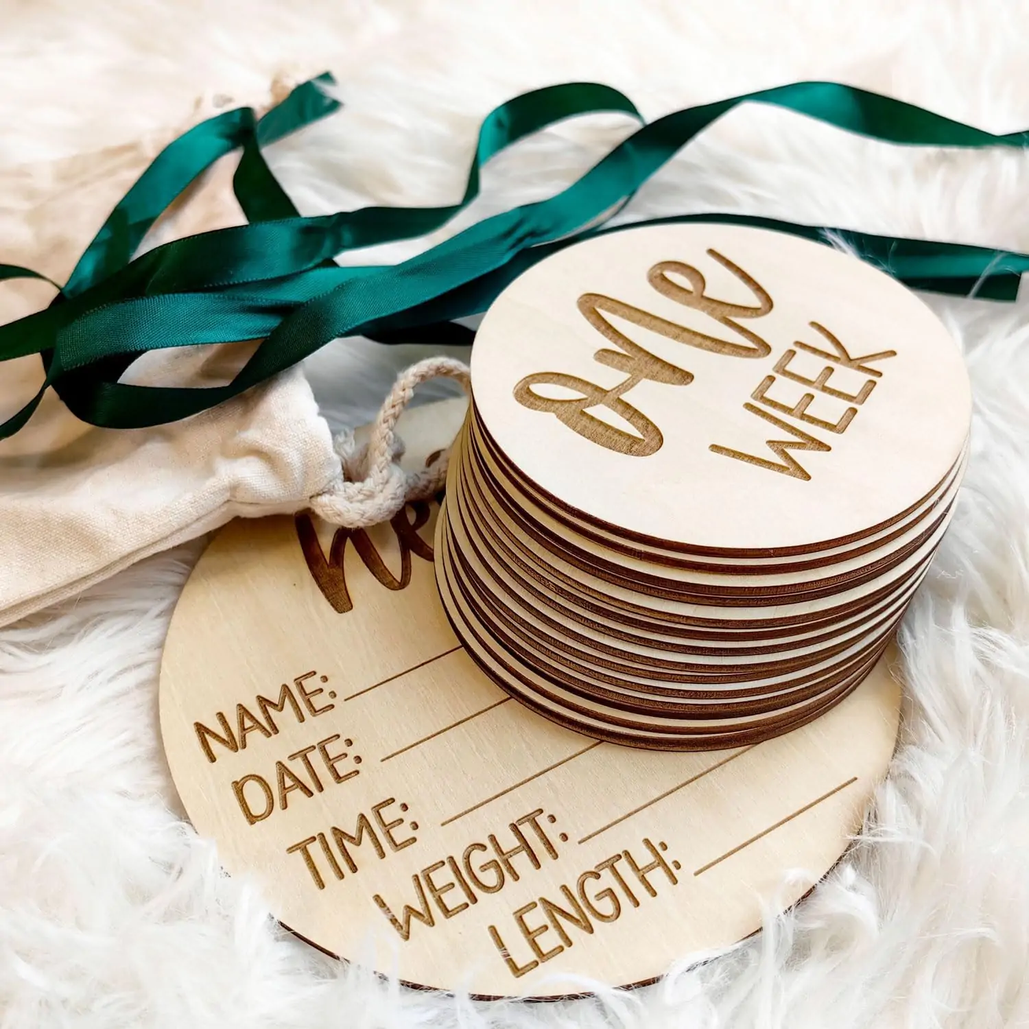 Wooden Milestone Cards and Discs 16pc Set for Baby Photos and First Year Milestones - New Parents and Baby Showers with 