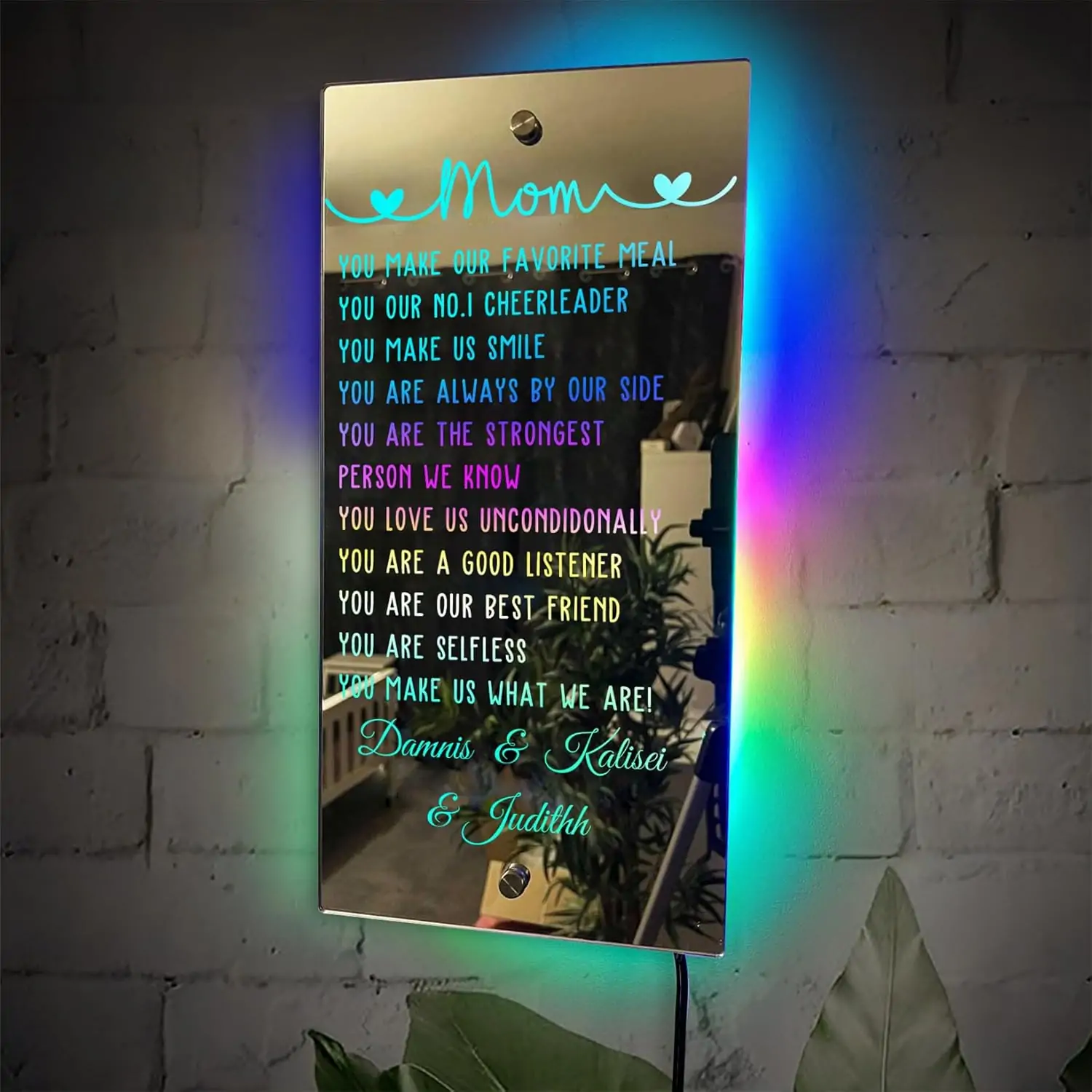 Custom 10 Sentences Affirmations Your Mother Wall Mirror Personalized 1-10 Child's Names LED Mirror Mom You are The Strongest Rectangular Mirror Birthday MNother's Day Home Decorative Mirror for Mom