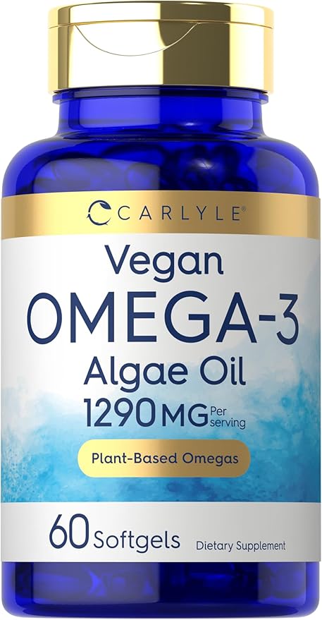 Carlyle Vegan Omega 3 Supplement | 1290 mg | 60 Softgels | Plant Based | Non-GMO & Gluten Free | from Algae Oil