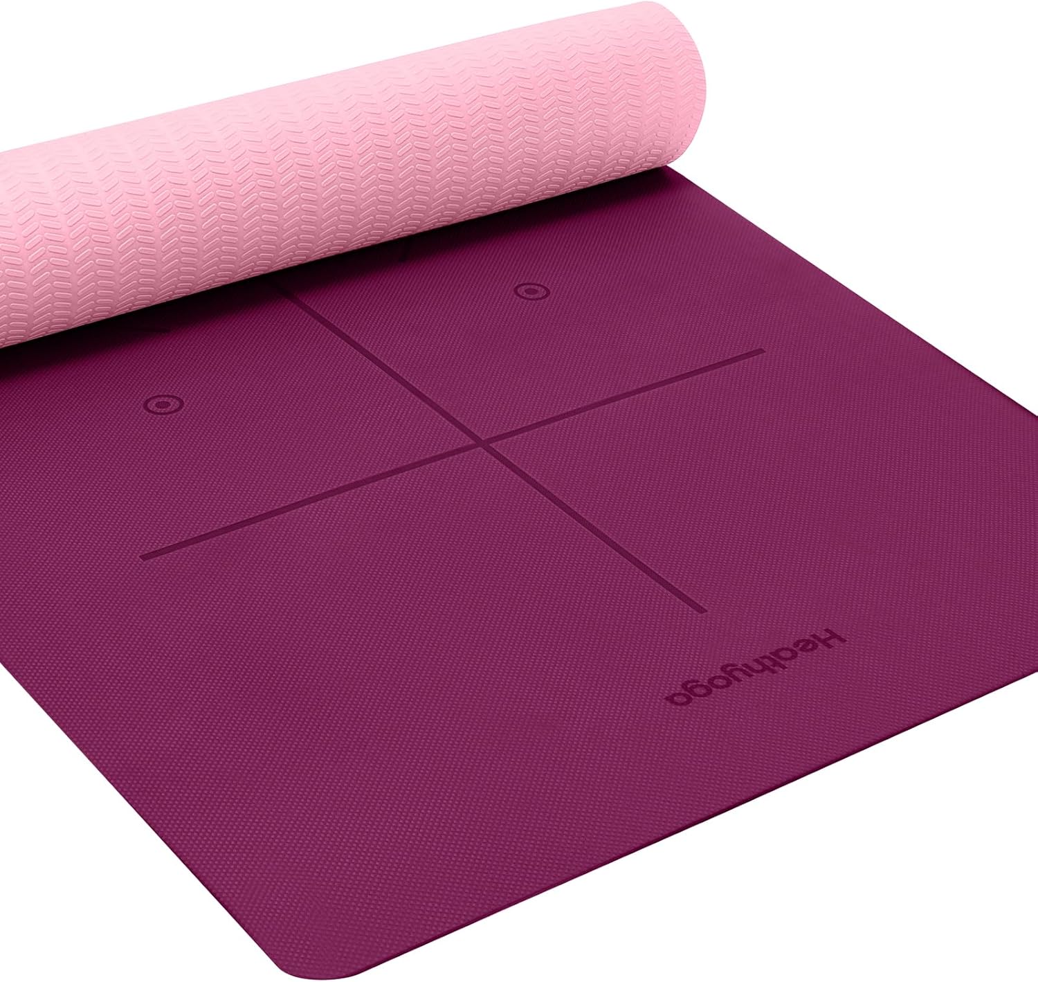 Heathyoga Eco Friendly Non Slip Yoga Mat, Body Alignment System, SGS Certified TPE Material - Textured Non Slip Surface and Optimal Cushioning,72