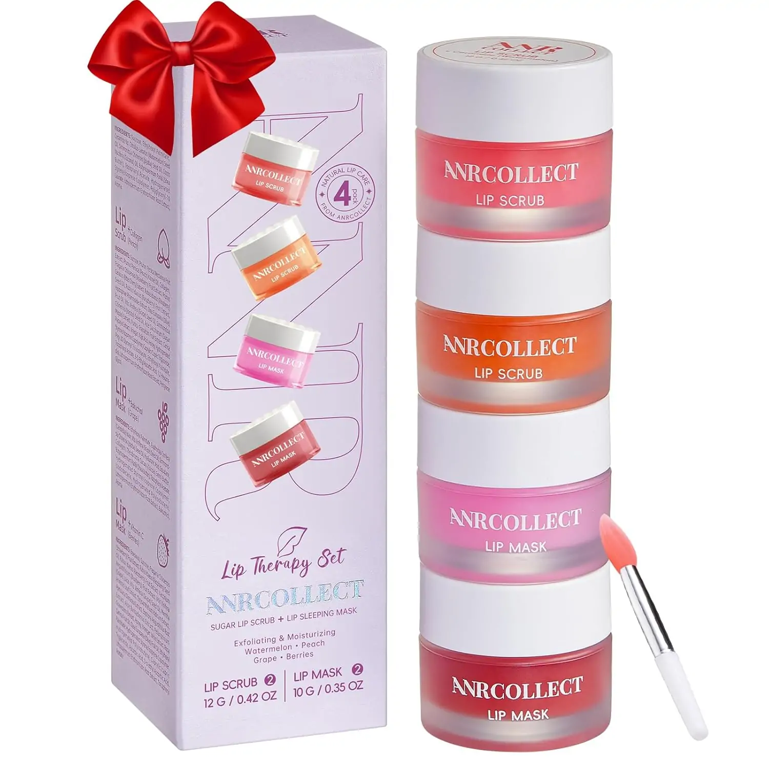 Lip Scrub & Lip Mask - Overnight Treatment Lip Care Kits with 2 Lip Exfoliator & 2 Sleeping Lip Balm, Intense Hydration Lip Set for Dry Chapped Cracked Lips, Exfoliate & Moisturize (4 Pack)