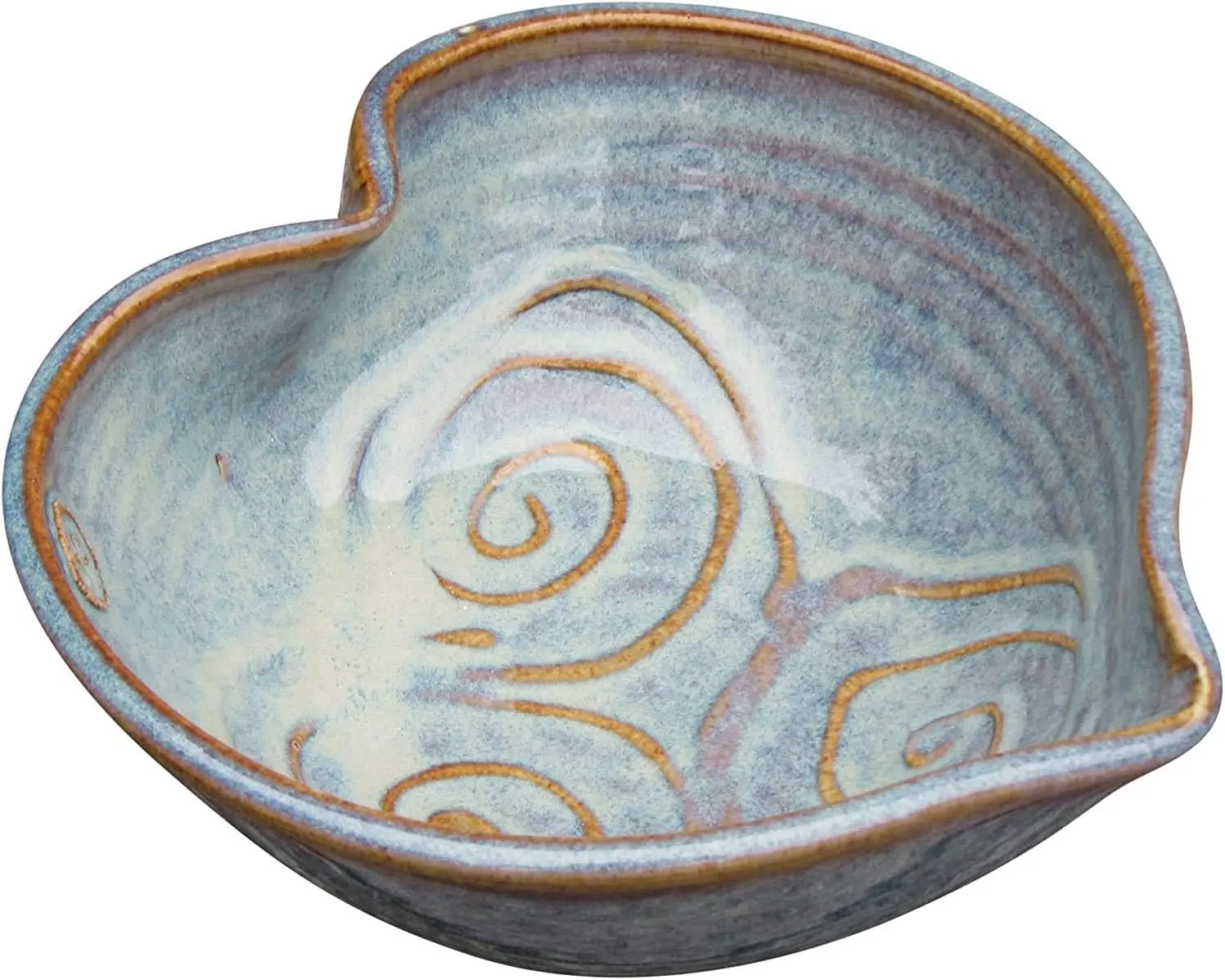 Ireland Irish Pottery Bowl Hand-Glazed, Heart Shaped Design 6 Diameter by 2 Height with Celtic Spiral Motif