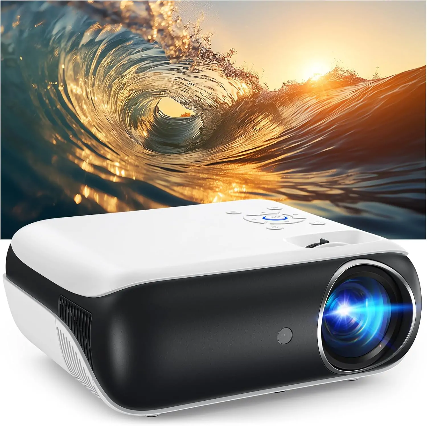 HAPPRUN Projector, Native 1080P Bluetooth Projector, Portable Outdoor Movie Projector, Full HD Mini Projector with Speaker for Home Bedroom, Compatible with Smartphone,HDMI,USB,AV,Fire Stick,PS5