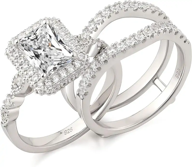 Newshe 2.78Ct Wedding Band Bridal Ring Enhancer Engagement Ring Set for Women 925 Sterling Silver Radiant White Gold 5A Cz Size 5-10