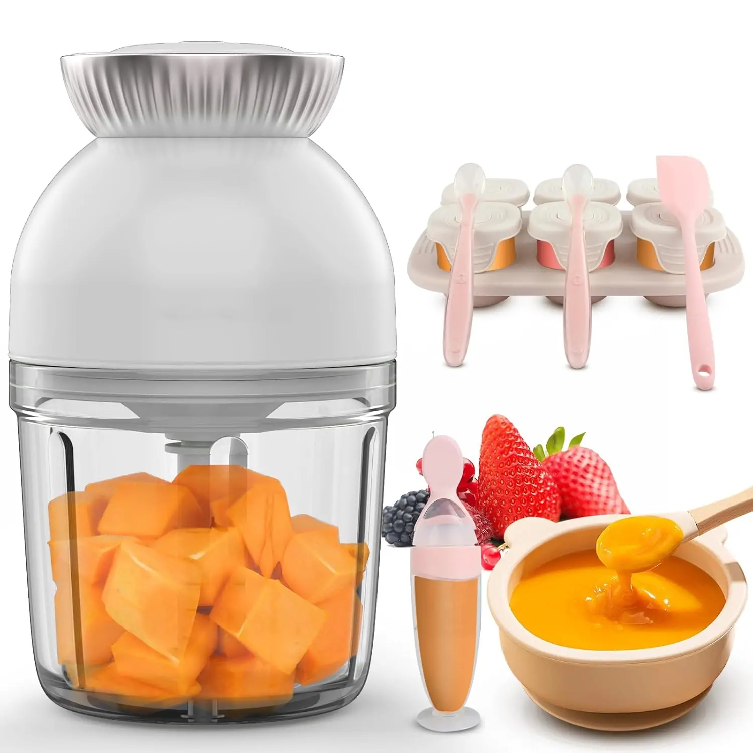 Baby Food Maker - 13 In 1 Baby Food Processor for Fruit Vegetable Meat - 600ML Baby Food Blender with 8 Blades - Baby Shower Gifts Set (White)