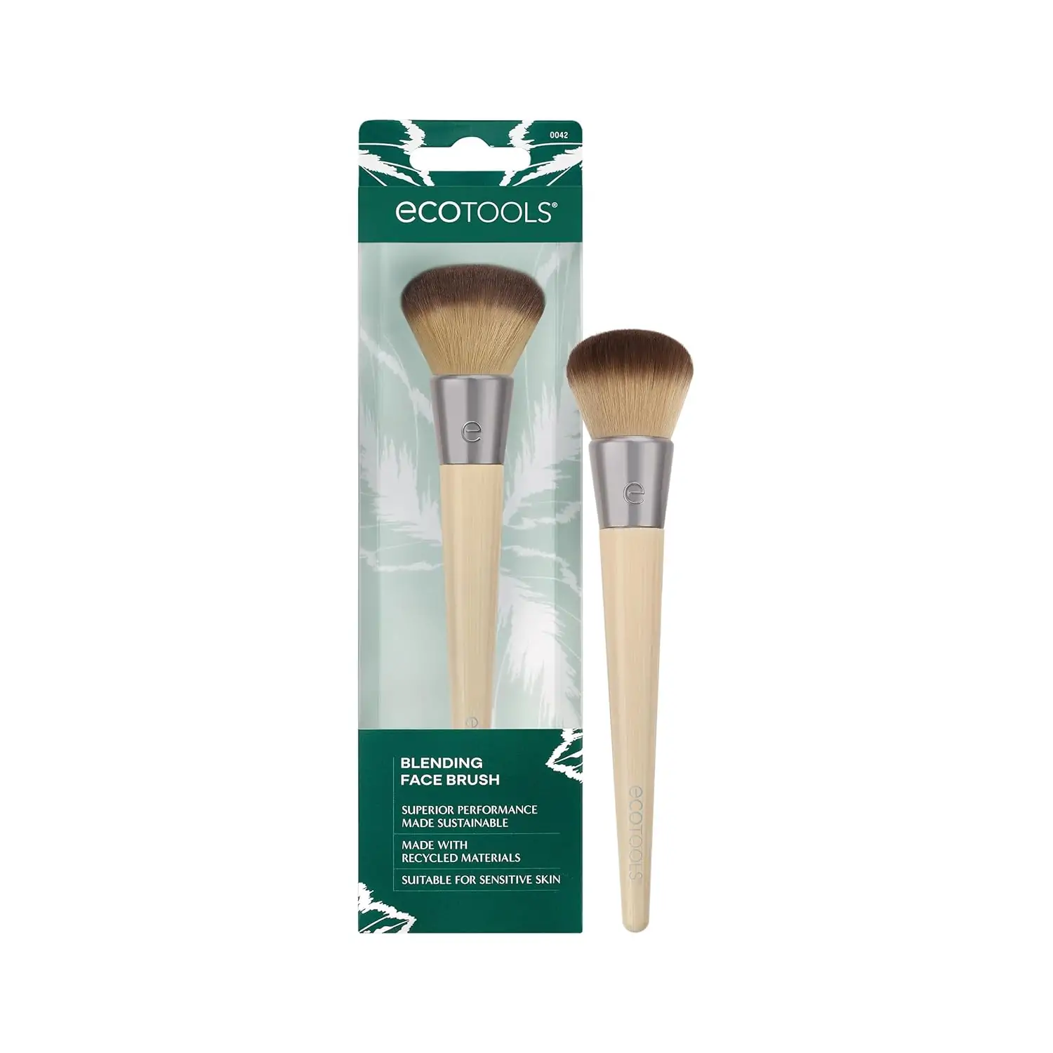 EcoTools Blending Face Makeup Brush, For Liquid & Cream Foundation, Bronzer, & Blush, Multipurpose Makeup Brush, Dense, Synthetic Bristles, Eco Friendly, Cruelty-Free & Vegan, 1 Count