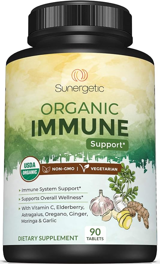 USDA Organic Immune Support Supplement – Organic Immune Health Supplement with Vitamin C, Elderberry, Astragalus, Oregano, Ginger, Moringa & Garlic – Organic Immune System Support - 90 Immune Tablets