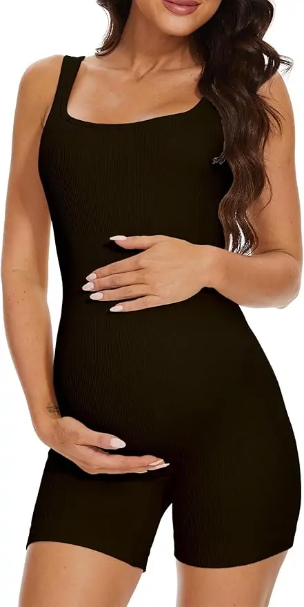 BDITANLE Maternity Workout Romper Pregnancy Yoga Ribbed One Piece Seamless Tank Top Jumpsuit