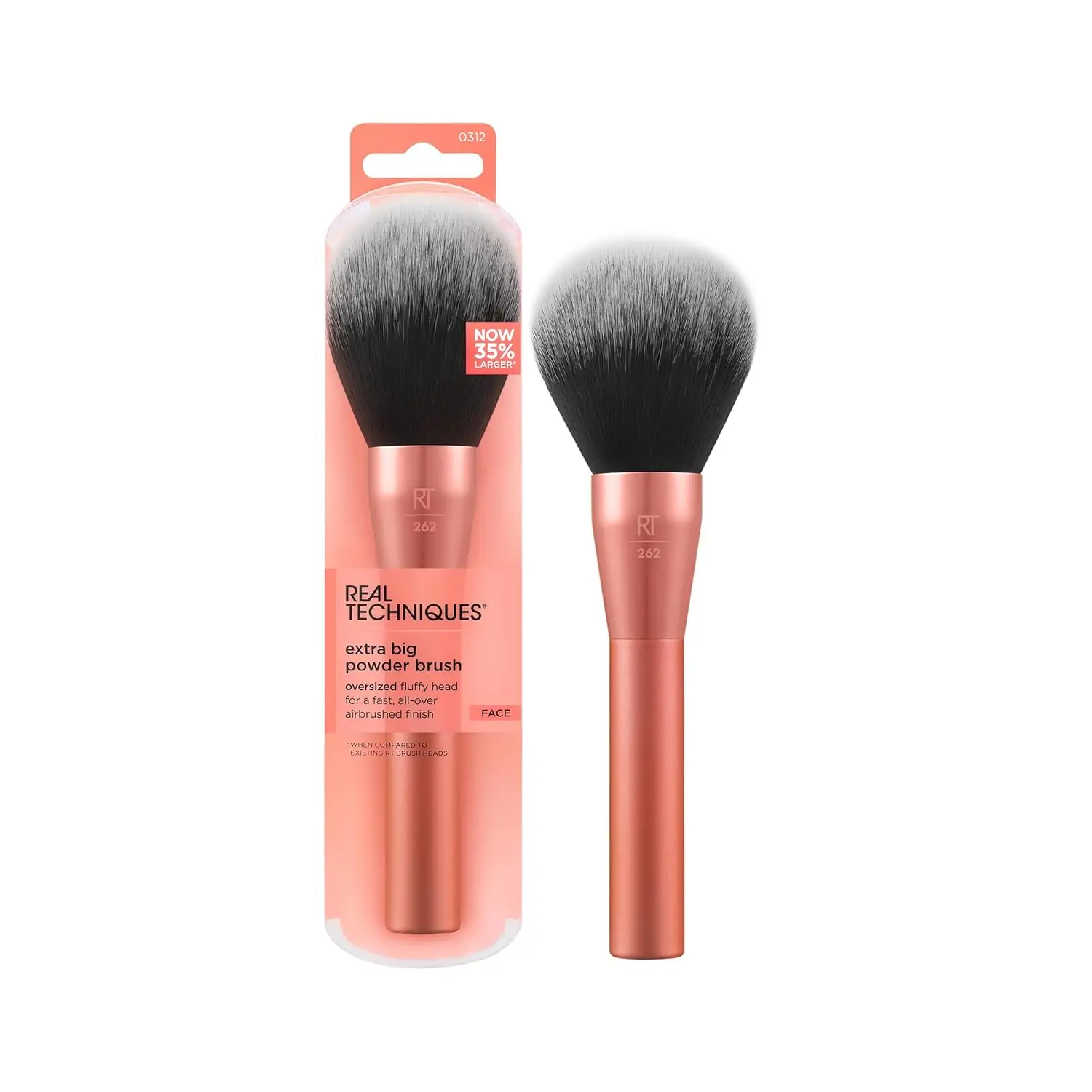 Real Techniques Extra Big Powder Brush, Large Makeup Brush For Powder, Fluffy Head For All-Over Setting, XL Brush For Quick Application, Stocking Stuffer, Cruelty-Free, Synthetic Bristles, 1 Count