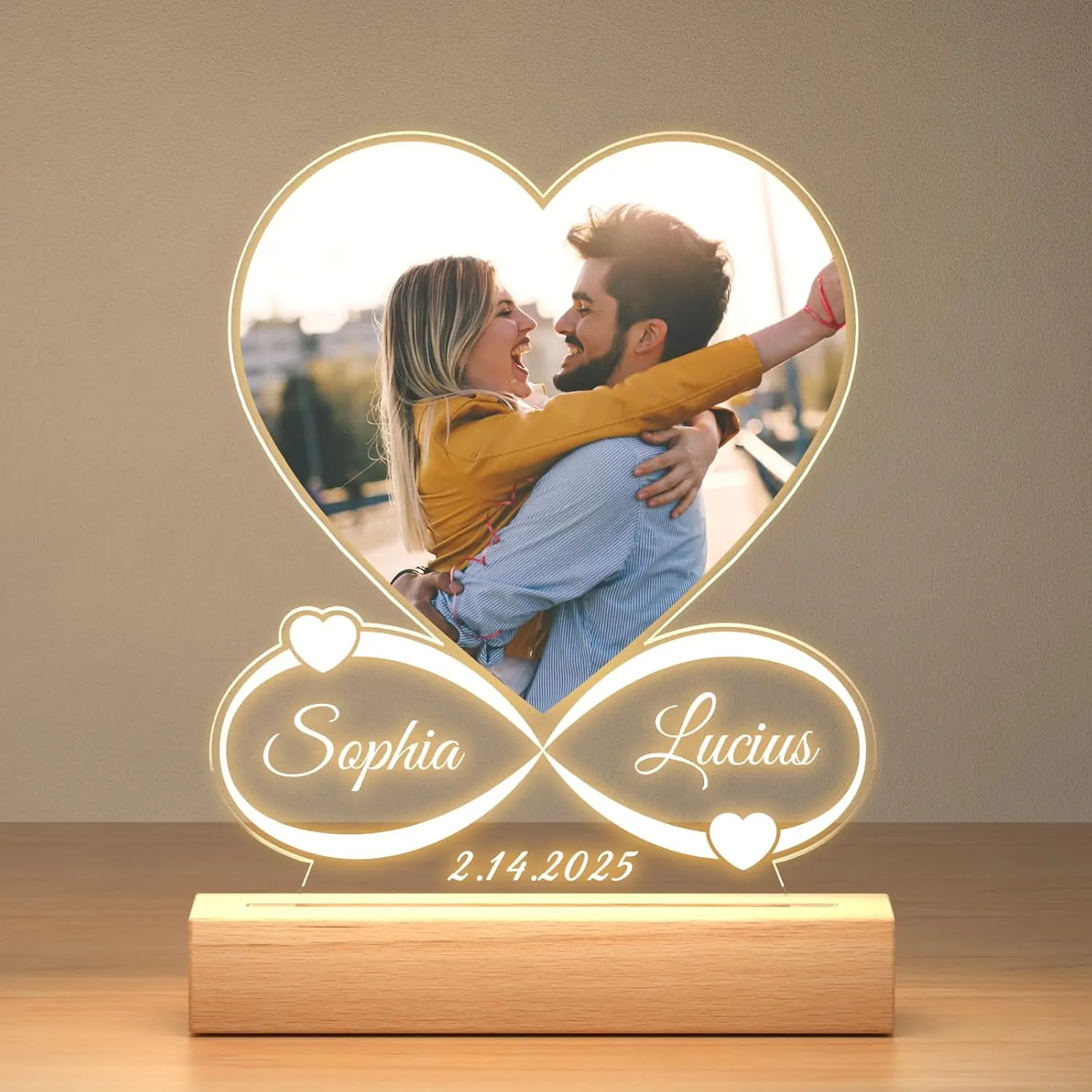 Custom Picture Frame with Photo, Personalized Photo Frame with Night Light, Customized Picture Frame, Personalized Anniversary Valentines Day Gifts for Women Men Her Him Girlfriend Boyfriend