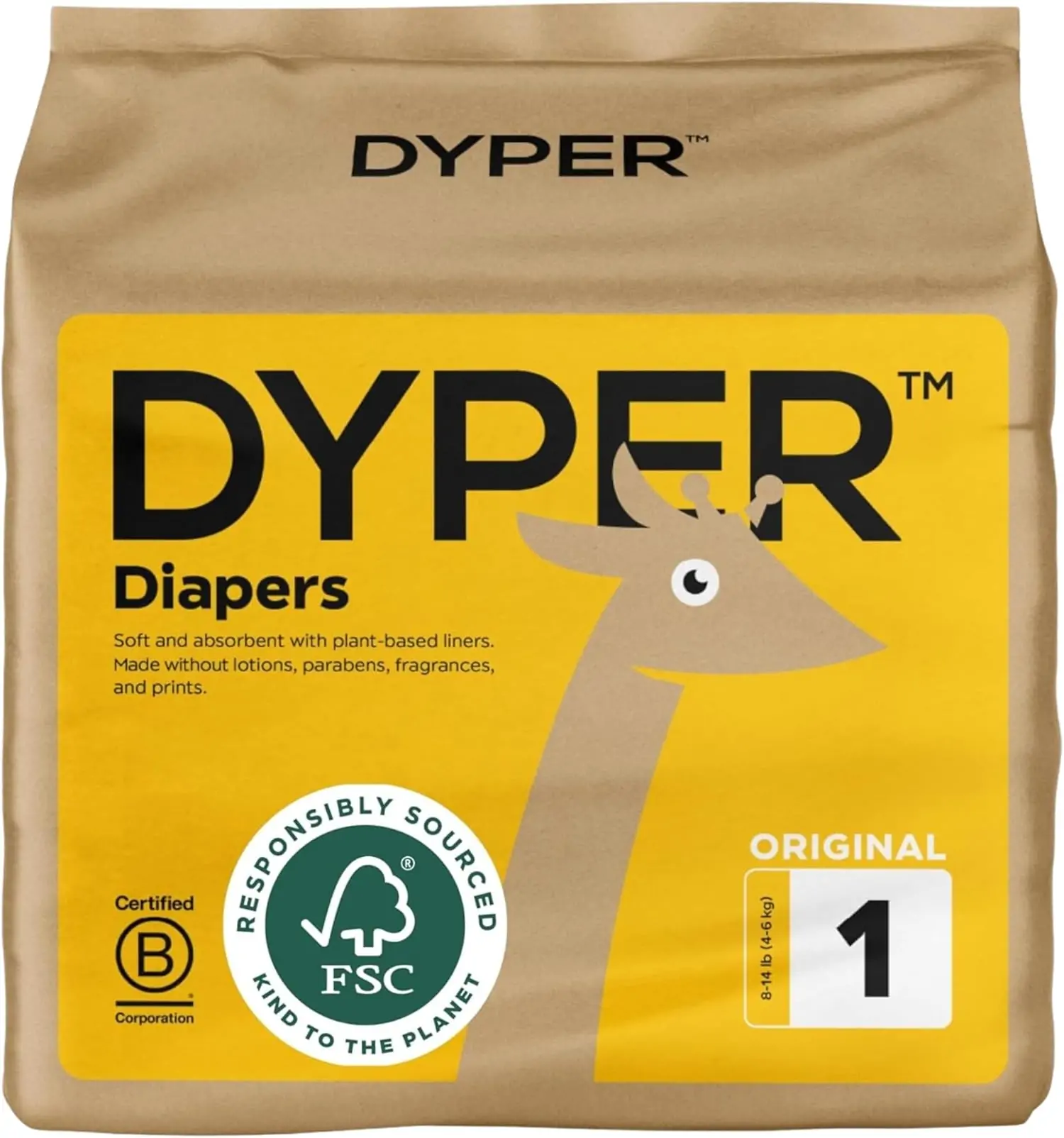 DYPER Baby Diapers Size 1 | Honest Ingredients | Cloth Alternative | Day & Overnight | Made with Plant-Based* Materials | Hypoallergenic