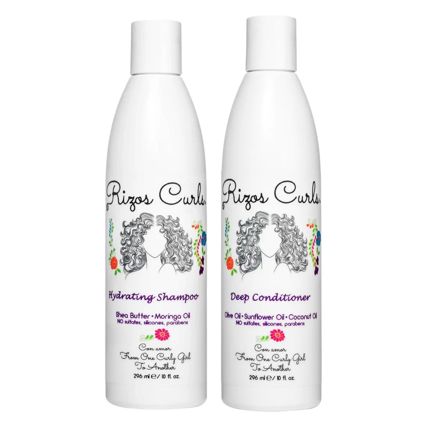 Rizos Curls Wash Day Bundle, Hydrating Shampoo & Deep Conditioner Bundle, Gently Cleanse and Hydrate Curly Hair, Moisturize Scalp & Hair, Clean & Natural Ingredients for all Hair Types 1a - 4c