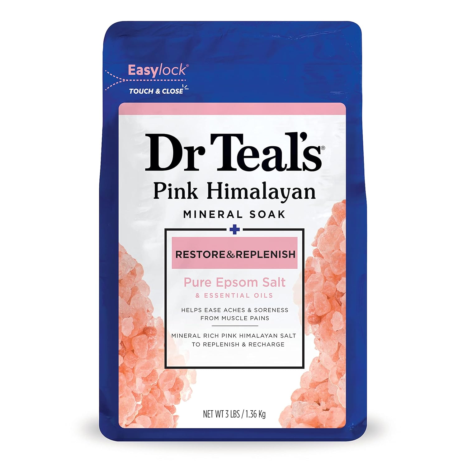 Dr Teal's Epsom Salt Magnesium Soak, Restore & Replenish with Pink Himalayan Mineral, 3 lbs