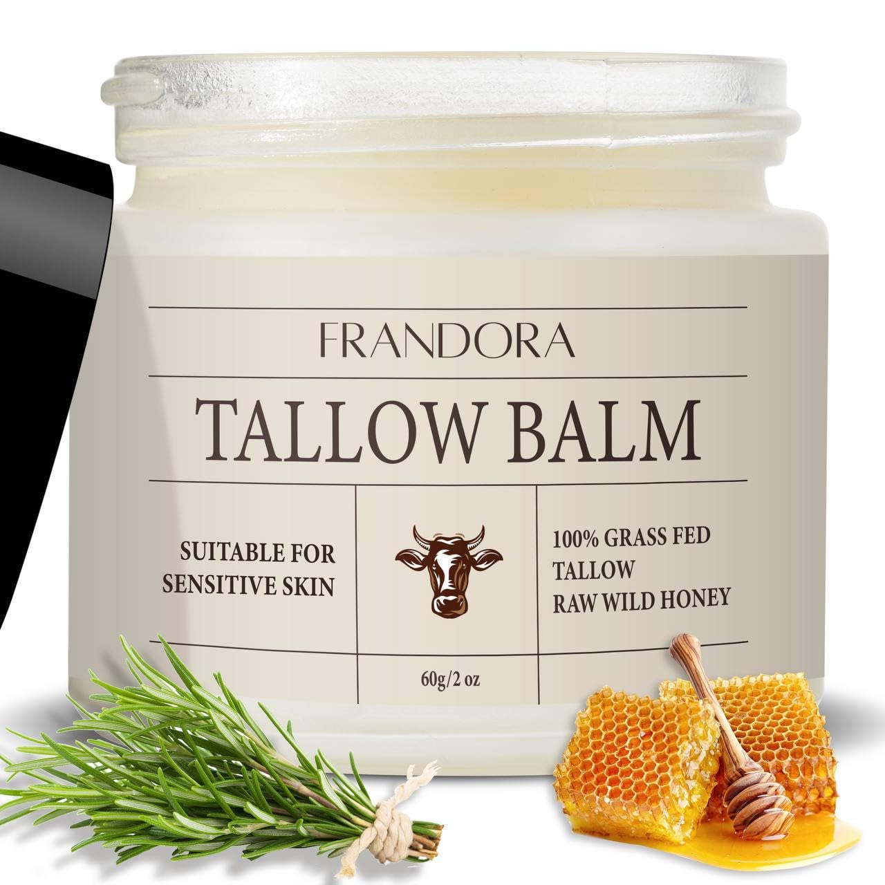 Beef Tallow and Honey Balm for Skin, All-Natural Moisturizer, Hydrating Tallow Balm with Raw Honey and Beeswax, Grass-Fed Beef Tallow & Raw Wild Honey Blend