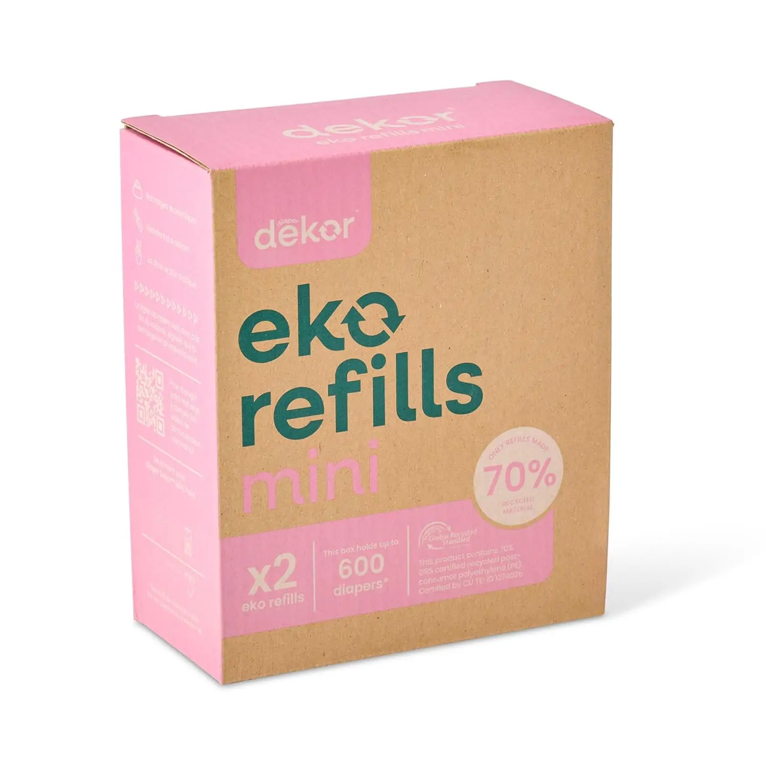 Diaper Dekor Eko Mini Refills, 2 Count | ONLY Eco-Friendly Diaper Pail Refills Made With 70% Recycled Materials | Quicker, Easier & More Cost Effective than Trash Bags | Unscented