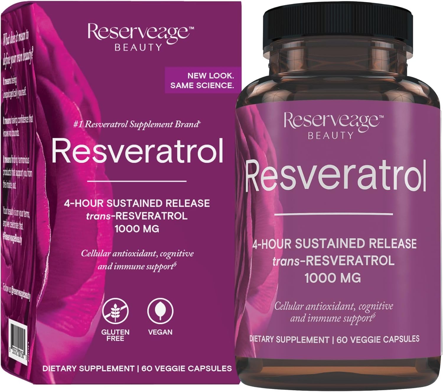 Reserveage Beauty, Resveratrol 1000 mg, Antioxidant Supplement for Heart Health and Immune Support, Supports Healthy Aging and Immune System, Paleo, Keto, 60 Capsules