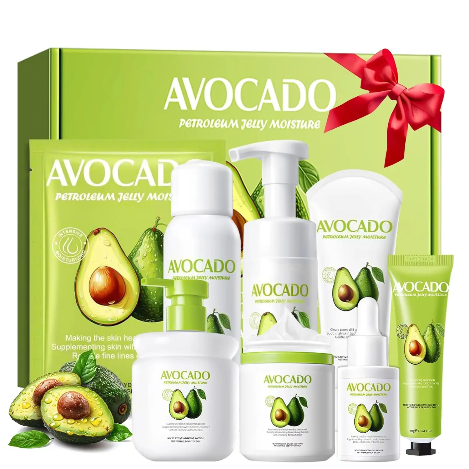 Avocado Skin Care Set, 8 Pcs Skincare Gift Set For Reduce Wrinkles & Hydrate Skin, Skin Care Routine Kit for Women Teen Girls With Cleanser, Serum, Lotion, Cleansing Mousse, Makeup Spray, Cream, Mask.