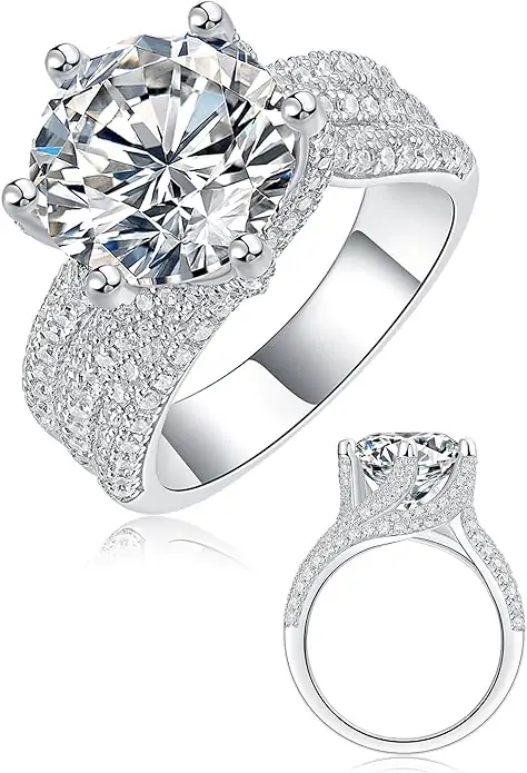 5CT Moissanite Bridal Ring Set for Women D Color VVS1 Round Cut Engagement Rings for Wife Her S925 Sterling Silver Plated With 18K Gold for Anniversary Wedding Valentines