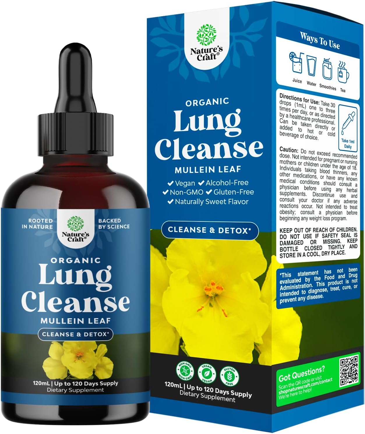 USDA Organic Mullein Leaf Drops - Herbal Lung Detox & Cleanse Marshmallow Root & Mullein Tincture Lung Support Supplement - Mullein Leaf Extract Respiratory Supplement for Sinus Immunity & Breathing