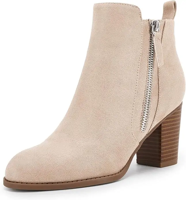 Rilista Ankle Boots for Women Chunky Block Heel Side Zipper Pointd Toe Suede Fall Winter Bootie Shoes