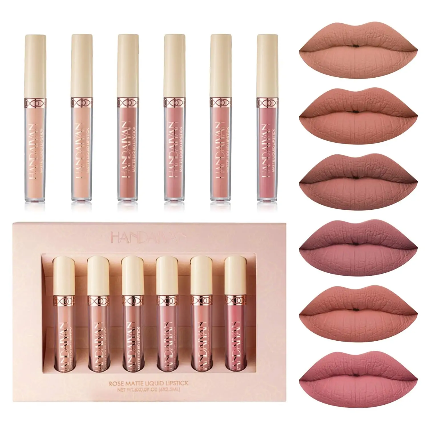 BONNIE CHOICE 6Pcs Nude Matte Liquid Lipstick Set, Waterproof Long Lasting Non-Stick Cup Nude Lipstick 24 Hour Not Fade Matte Lipstick Professional Lip Gloss Makeup Christmas Gift Sets for Women