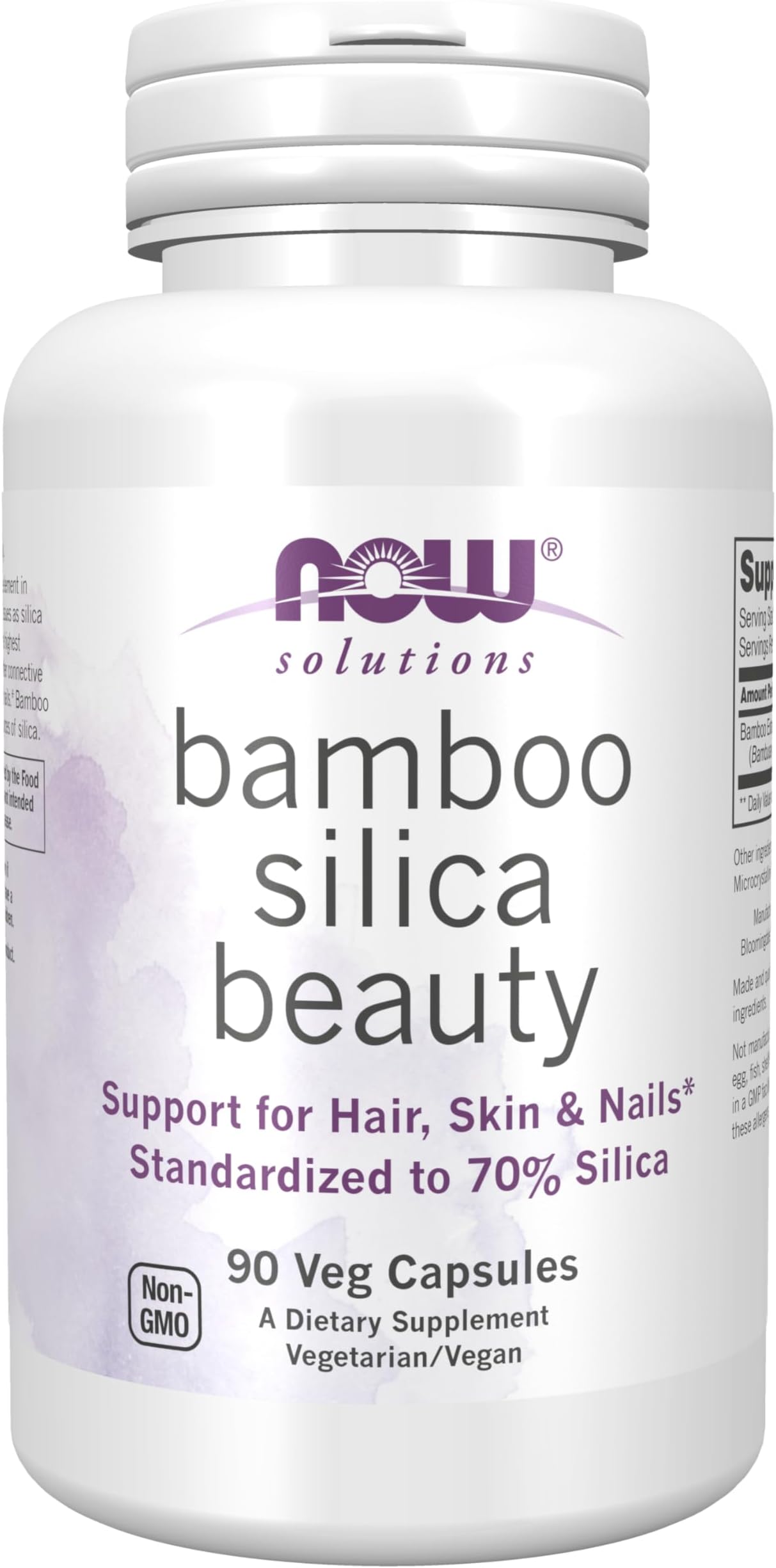 NOW Foods Solutions, Bamboo Silica Beauty, Support for Hair, Skin & Nails, Standardized to 70% Silica, 90 Veg Capsules