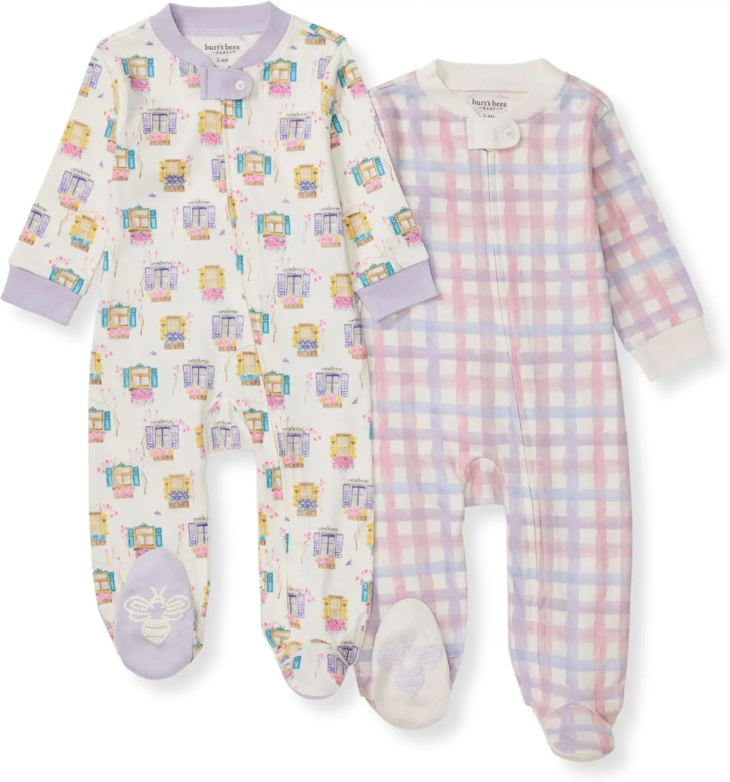 Burt's Bees Baby Girls Footed One-Piece Pajamas, Sleep and Play Loose Fit, 100% Organic Cotton, Sizes NB to 6-9 Months