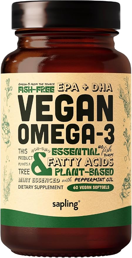 Vegan Omega 3 Supplement - Plant Based DHA & EPA Fatty Acids - Carrageenan Free, Alternative to Fish Oil, Supports Heart, Brain, Joint Health - Sustainably Sourced Algae - 60 Softgels