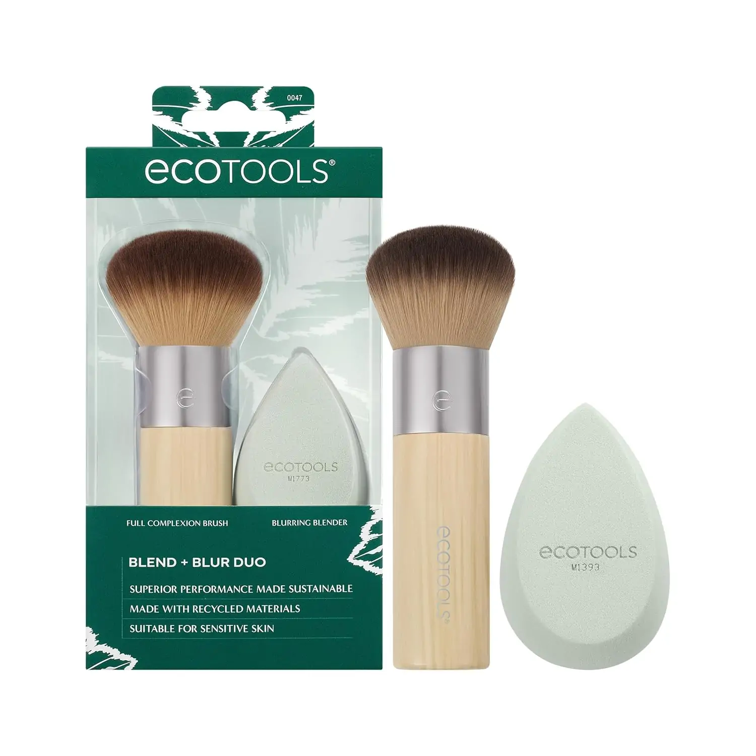 EcoTools Blend + Blur Makeup Brush and Sponge Duo, Makeup Blending Sponge & Foundation Brush, For Liquid & Cream Products, Cloud Skin, Eco Friendly, Vegan & Cruelty Free, 2 Count