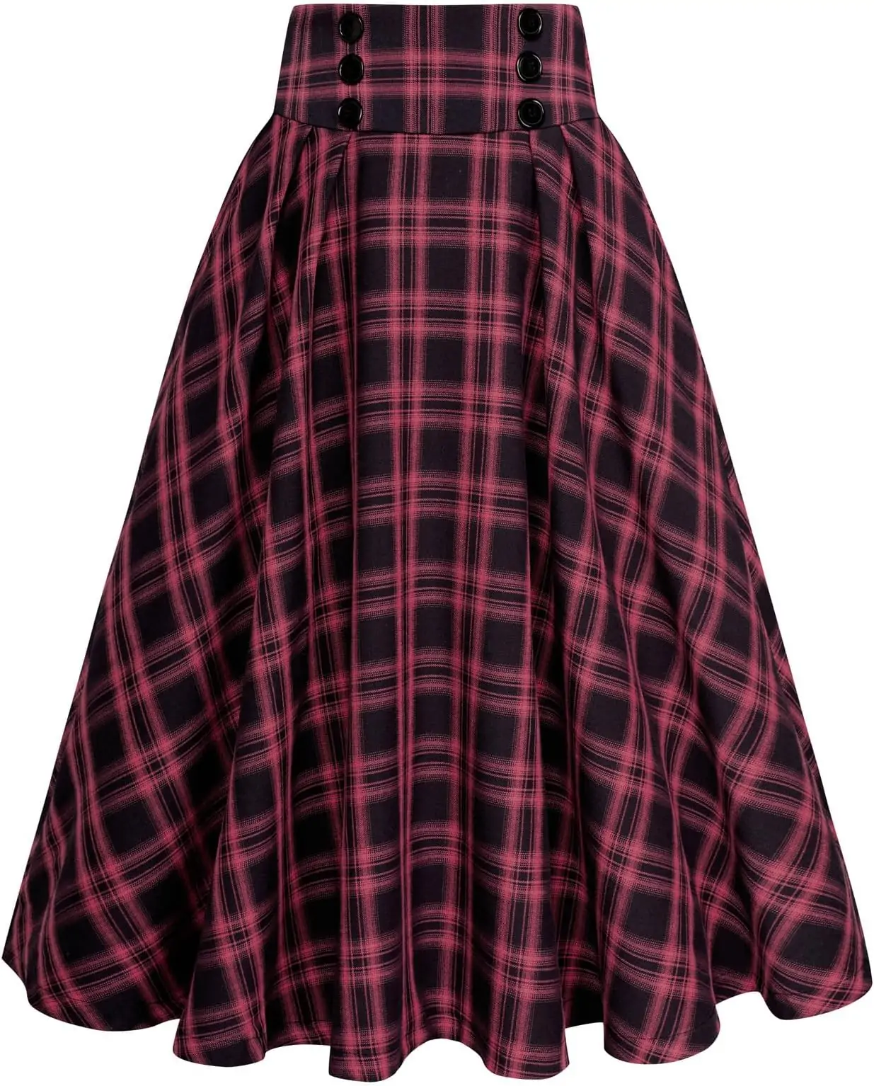 Belle Poque Vintage Plaid Skirt for Women High Waisted Midi A-line Skirts Pleated Skirt with Pockets